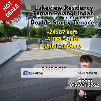 Lakeview Residency at Taman Pelangi Indah Double Storey Terrace 24x87  Unblock View House Newly Painted Facing NE, Johor, Ulu Tiram