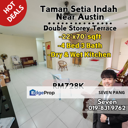Taman Setia Indah Double Storey Terrace 4 Bed 3 Bath Near Austin JP Perdana, Johor, Johor Bahru