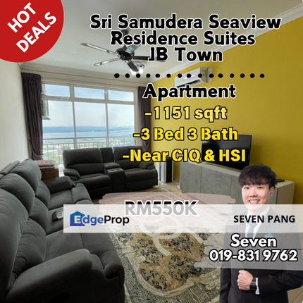 Sri Samudera Seaview Residence Suites at Johor Bahru Town 1151 sqft 3 Bedrooms 3 Bathrooms 2 Balconies , Johor, Johor Bahru