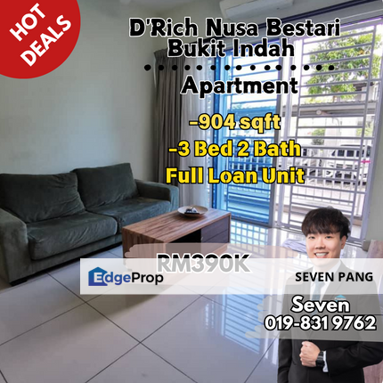 D'Rich at Nusa Bestari Nearby Bukit Indah 3 Bed 2 Bath Low Floor 2 Carpark Facing North, Johor, Johor Bahru