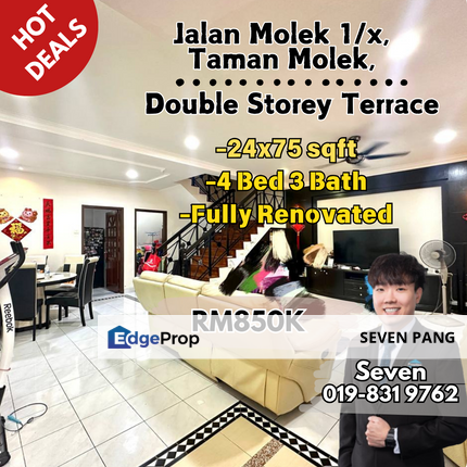 Jalan Molek at Taman Molek Double Storey Terrace Fully Renovated 4 Bed 3 Bath Land Size 24 x 75 , Johor, Johor Bahru
