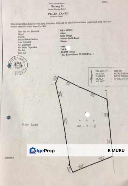 Freehold  AGRICULTURAL Land at Kota Tinggi for Sale (123acres), Johor, Ulu Tiram