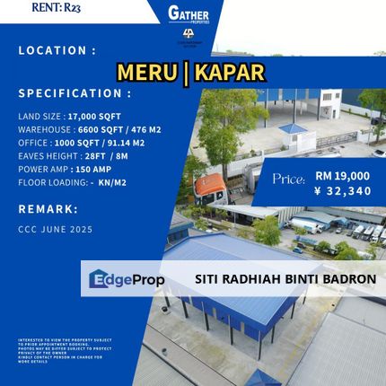 INDUSTRIAL WAREHOUSE FOR RENT – MERU, KAPAR, Selangor, Kapar 