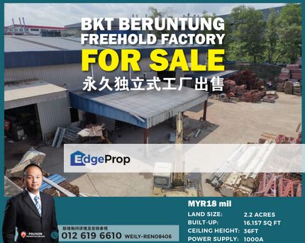 BUKIT BERUNTUNG FREEHOLD FACTORY FOR SALE, Selangor, Rawang