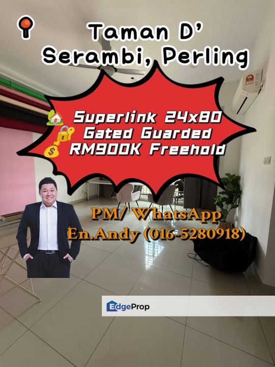 Taman D'Serambi/Perling/Taman Nusa Bestari/Bukit Indah/JB/Superlink Double Storey House/RM900K – Facing South & Gated Guarded, Johor, Johor Bahru