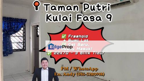 Taman Putri Kulai/Kulai/Indahpura/Senai/Single Storey/Terrace House/RM370K – Freehold Bumi Lot & Confirm Below Market!, Johor, Kulai