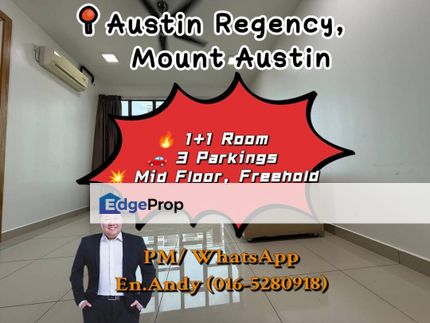 Austin Regency-Block C/Mount Austin/Taman Daya/Tebrau/Taman Johor Jaya/JB/Servis Apartment/1+1R/Middle Floor/RM355K – Siap 3 Carparks, Freehold!, Johor, Johor Bahru