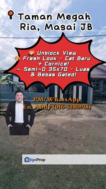 Masai/Taman Megah Ria/Kota Puteri/Taman Rinting/Pasir Gudang/Single Storey/Semi-D Megah Ria/RM638K – Freehold, Reno Baru & Unblock View!, Johor, Masai