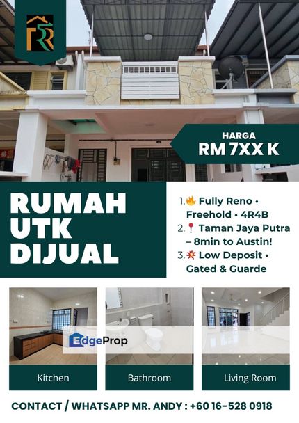 Bandar Jaya Putra/Taman Setia Indah/Taman Desa Tebrau/Austin Heights/Double Storey House/Intermediate Unit/RM730K – Fully Reno & Gated Guarded, Johor, Johor Bahru