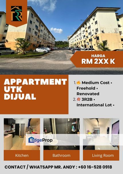 Taman Tampoi Utama/Skudai/Johor Bahru/Apartment/3 Bilik Unit/Rumah Medium Cost House/RM220K – Fully Reno + Freehold Padu!, Johor, Tampoi