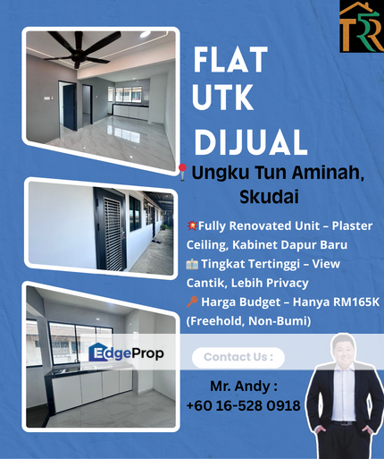 Tun Aminah, Skudai / Low Cost Flat / 2 Bilik / RM165K – Fully Reno, Tingkat Paling Atas!, Johor, Johor Bahru