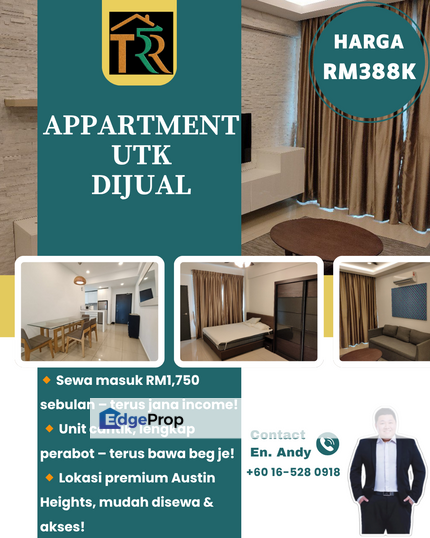 Austin Heights / Midori Green Apartment / Jalan Mutiara Emas / Mount Austin / Tebrau / Johor Bahru / RM388K – Tenanted + ROI Tinggi!, Johor, Johor Bahru