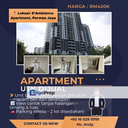 Permas Jaya / Apartment / D’Ambience / RM420K – Freehold + Full Loan!, Johor, Permas Jaya/Senibong