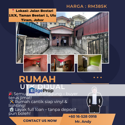 Ulu Tiram / 2 Storey Terrace (Low Medium Cost) / RM385K – Siap Reno, Full Loan & Free All!, Johor, Ulu Tiram