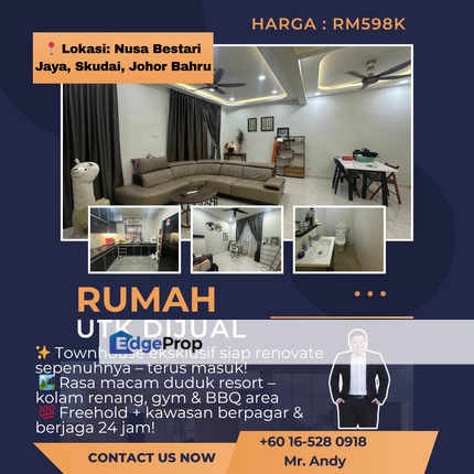 Skudai / Townhouse / NusaVilla / Ground Floor / RM598K – Full Reno <2 Tahun!, Johor, Skudai