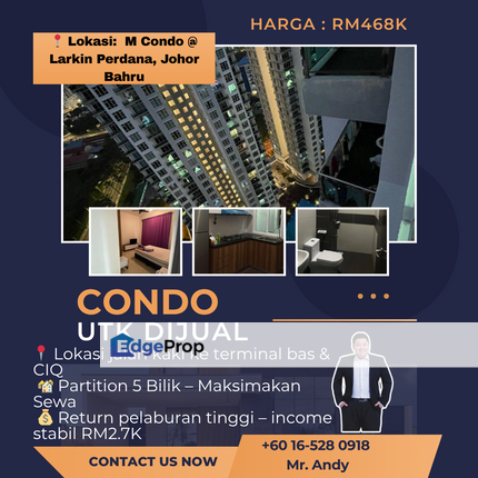 Larkin Perdana/M Condominium/Larkin/Larkin Junction/ RM468K – Partitioned Unit Rental RM2.7K!, Johor, Johor Bahru