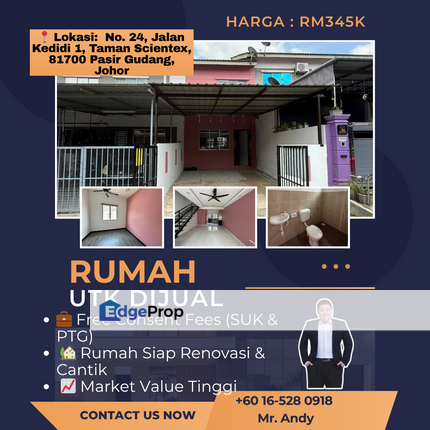 Taman Scientex / Pasir Gudang / Johor Bahru / 2 Storey Terrace / RM345K – Free SPA Lawyer + Full Loan, Johor, Pasir Gudang