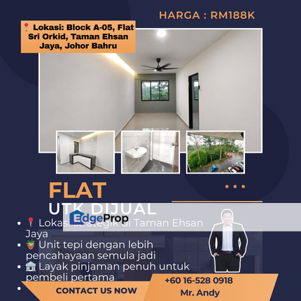 Taman Ehsan Jaya / Johor Bahru / Flat Sri Orkid / RM188K – Corner Unit & Murah!, Johor, Johor Bahru
