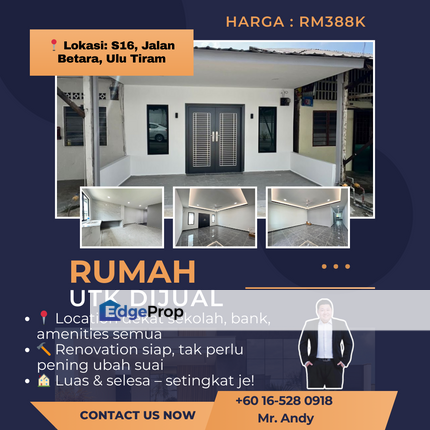 Ulu Tiram / Single Storey Terrace / RM388K – Fully Renovated Siap Extended!, Johor, Ulu Tiram