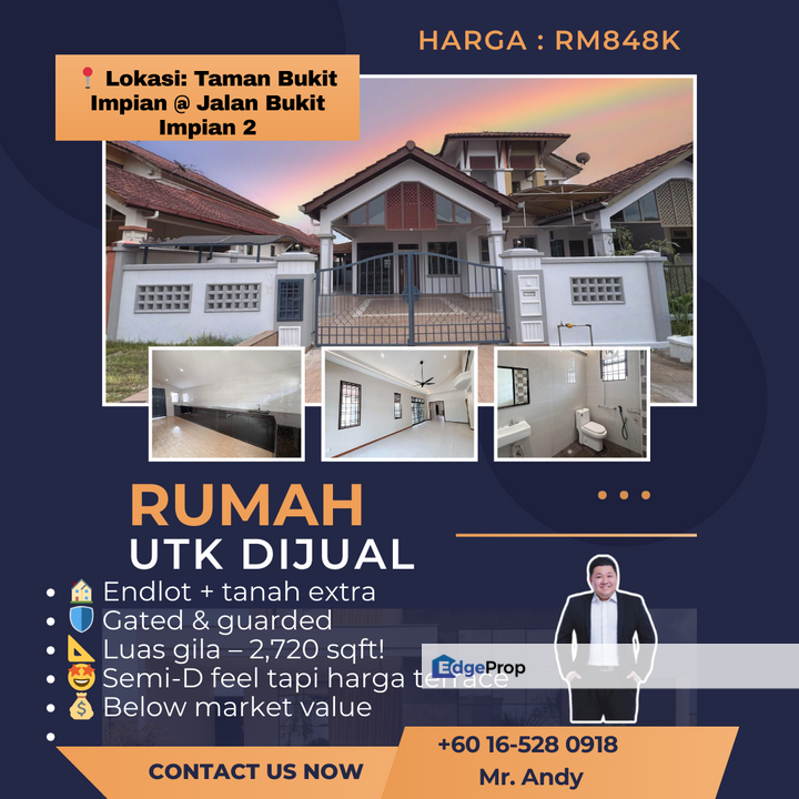 Bukit Impian / Jalan Bukit Impian 23 / Skudai / Taman Impian Emas / Johor Bahru / Large 1.5 Storey Terrace / RM848K – Semi-D Feel/ End Lot, Johor, Skudai