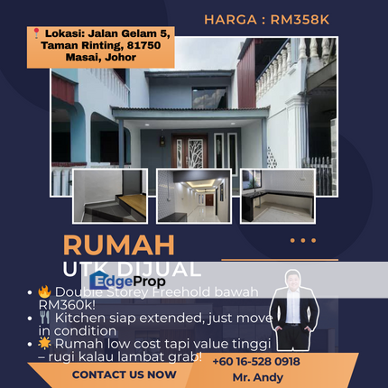 Taman Rinting / Double Storey Low Cost / RM358k – Extended Kitchen + Freehold! , Johor, Masai
