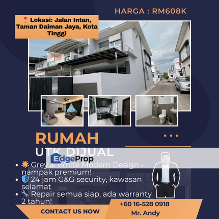 Kota Tinggi / Taman Daiman Jaya / Double Storey End Lot / RM608k – Grey White Design + Fully Reno! , Johor, Kota Tinggi