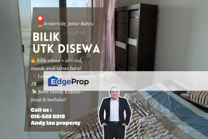 Amberside JB / Country Garden / Near CIQ / Johor Bahru / Room for Rent / RM600 – Fully Furnished + Aircond! , Johor, Johor Bahru