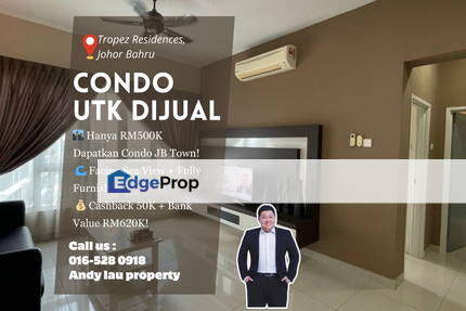JB Town / Danga Bay / Tropez Residences / Near CIQ / RM500K – FULL LOAN + Cashback 50K‼️, Johor, Johor Bahru