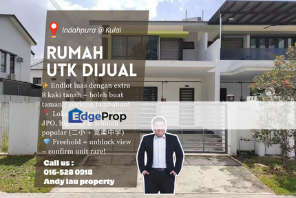 Bandar Indahpura Kulai / Johor / Double Storey Terrace Endlot / RM868K – Extra 8ft Land + Near JPO!, Johor, Kulai