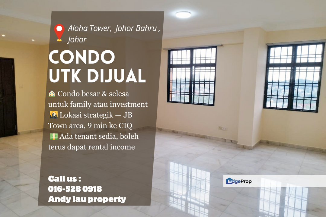 Aloha Tower / JB Town / Johor Bahru / Johor / Condo / RM510K – 9 Minit ke CIQ & Hospital Nearby, Johor, Johor Bahru