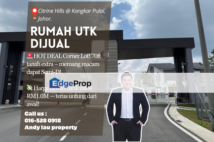 Citrine Hills, Kangkar Pulai / Kangkar Pulai / Johor Bahru / Double Storey Corner Lot / RM950K – Super Large Land + Gated & Guarded + Unblock View!, Johor, Kangkar Pulai