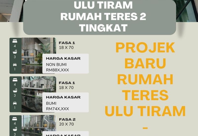 Ulu Tiram Rumah Baru Teres 2 Tingkat untuk Dijual Freehold Landed Terrace  🟢 Rumah Teres 2 Tingkat Double Storey Terrace House