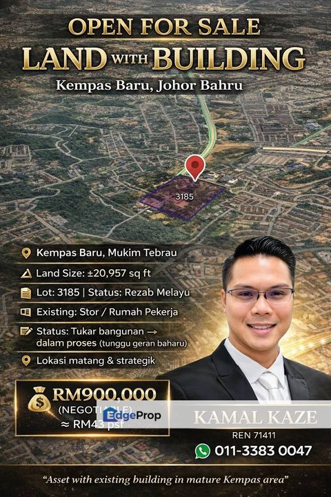 KEMPAS BARU, JB - OPEN FOR SALE   Tanah ±20,957 sq ft, Johor, Johor Bahru
