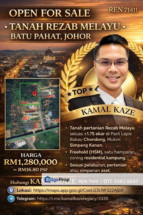 BATU PAHAT TANAH REZAB MELAYU OPEN FOR SALE, Johor, Batu Pahat