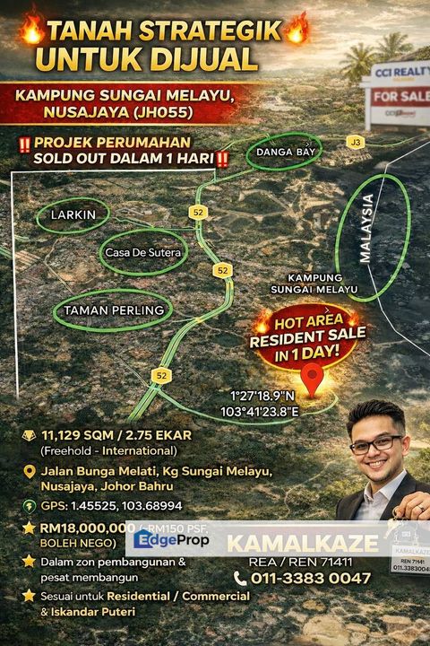 KAMPUNG SUNGAI MELAYU, NUSAJAYA FOR SALE, Johor, Johor Bahru