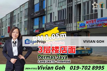 Permas Jaya 3 Storey Shoplot For Sale, Johor, Johor Bahru