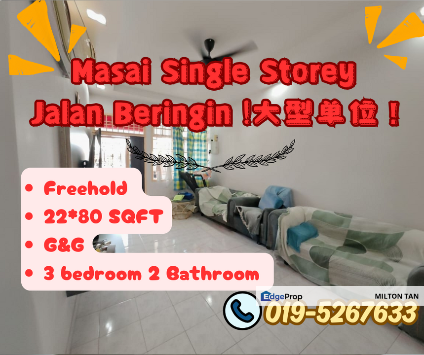 Taman Masai Masai Johor Single Storey Terrace House  For Sale Jalan Beringin Taman Rinting 22*80 super Big !!, Johor, Masai