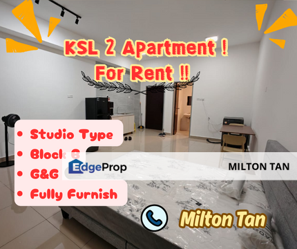 KSL 2 Residences Kangkar Tebrua Johor Bahru Johor Apartment For Rent Studio Brand New  Fully Furnisded  Block B , Johor, Johor Bahru
