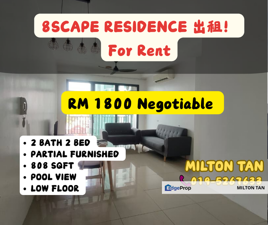 8SCAPE RESIDENCE @ SUTERA  JOHOR APARTMENT FOR RENT RM 1800 2 BED UNIT PARTIAL FURNISHED, Johor, Johor Bahru