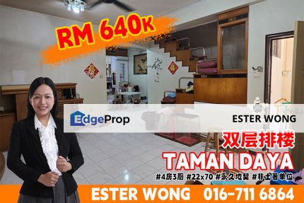 Taman Daya Double Storey Terrace House For Sale, Johor, Johor Bahru