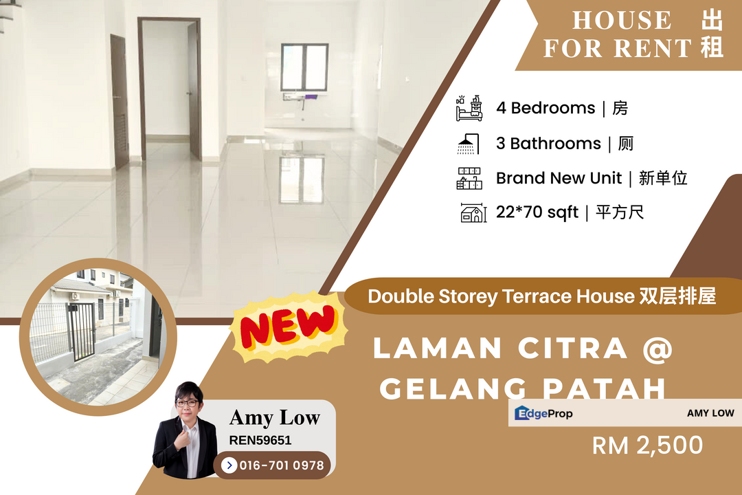Laman Citra Gelang Patah Double Storey Terrace House For Rent, Johor, Gelang Patah