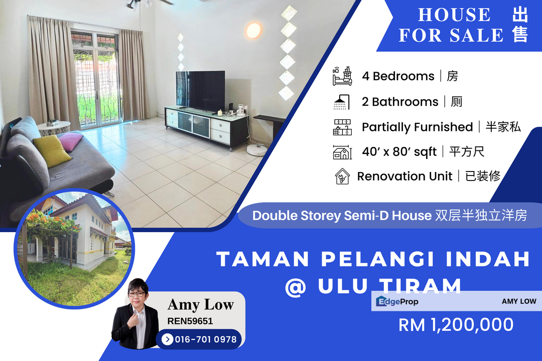Double Storey Terrace Semi D Taman Pelangi Indah Ulu Tiram For Sale, Johor, Ulu Tiram