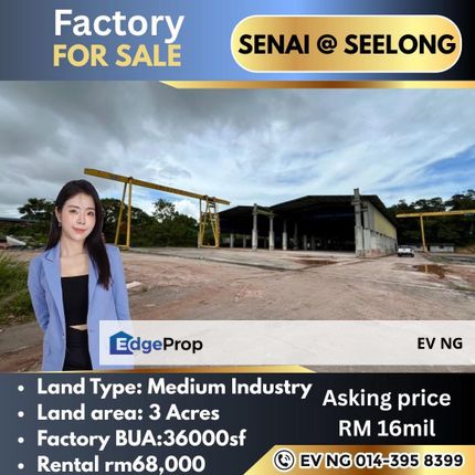 Factory in Seelong for rent, Johor, Senai