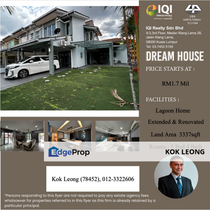 Lagoon Home Kota Kemuning, End Lot Extended & Renovated for Sale, Selangor, Shah Alam