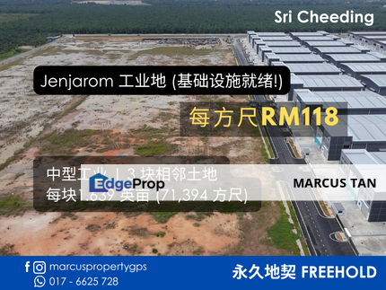 Jenjarom 中型工业地出售 (1.639 英亩), 现成可建！永久地契FREEHOLD，每方尺RM 118 psf, Selangor, Jenjarom