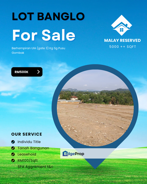 Geran Individu Lot Banglo Sg Pusu Gombak for Sale, Selangor, Gombak