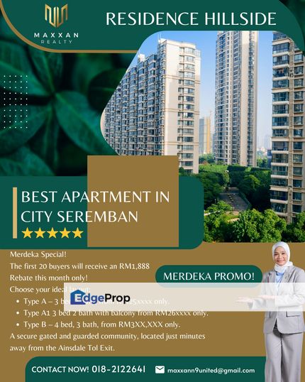 NEAR EXIT TOL AINSDALE SEREMBAN NEW APARTMENT with complete facilities including swimming pool, surau, multipurpose hall, and kindergarten., Negeri Sembilan, Seremban