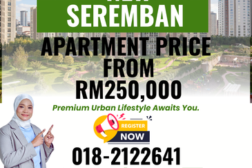 NEAR EXIT TOL AINSDALE SEREMBAN NEW APARTMENT with complete facilities including swimming pool, surau, multipurpose hall, and kindergarten.
