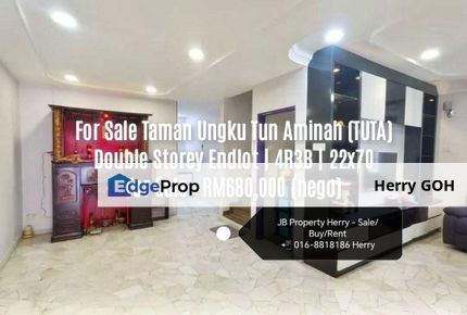 For Sale Taman Ungku Tun Aminah (TUTA) Double Storey Endlot | 4R3B | 22x70, Johor, Skudai