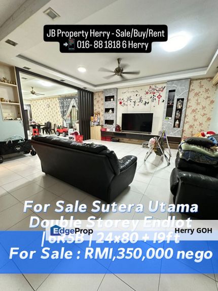 Sutera Utama Double Storey Endlot | 6R5B | 24x80 + 19ft, Johor, Skudai